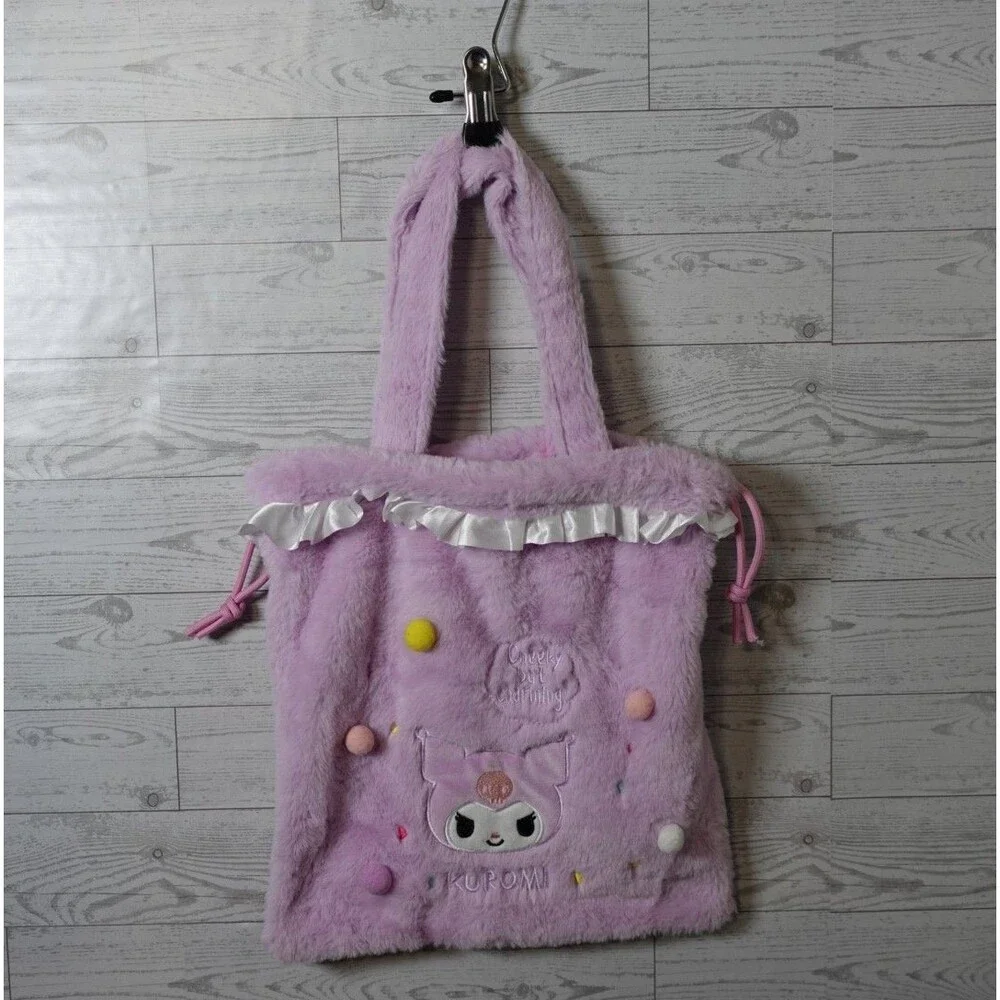 Rare Out Os Stick Fuzzy Plush Sanrio X Miniso Kuromi Purple Medium Size Tote Bag